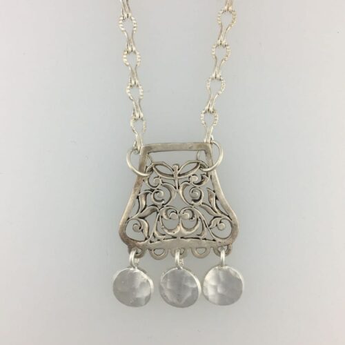 hamered Sterling Silver Drop Pendant (Gear Link)