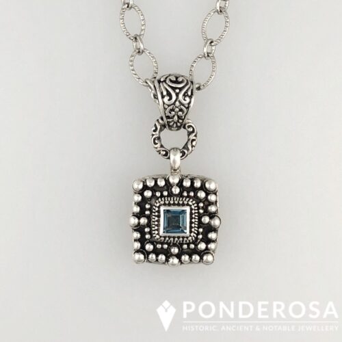 Square Silver Pendant with Blue Topaz Stone