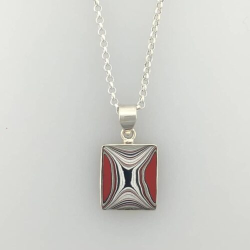 Fordite Pendant - Red, White and Black Square