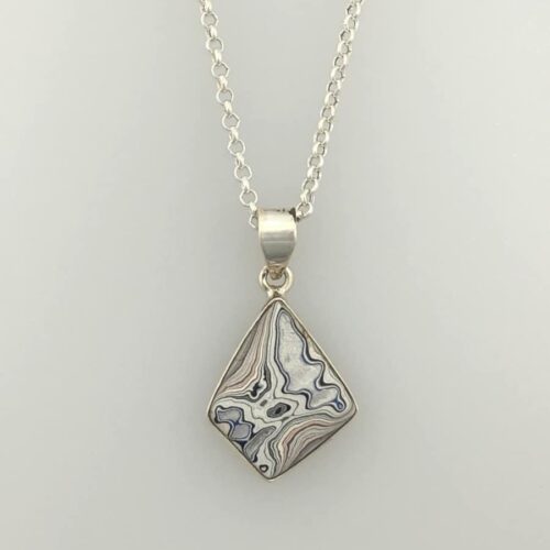 Fordite Pendant - Silver and Blue Swirl