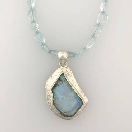 L Aqua 1 Roman Glass Necklace - Pale Blue Patina
