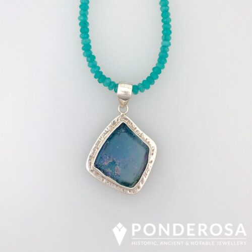 RG Hamered Dard Roman Glass Necklace - Pink/Blue Triangle