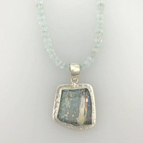 Roman Glass Necklace - Hammered Silver with Stripe