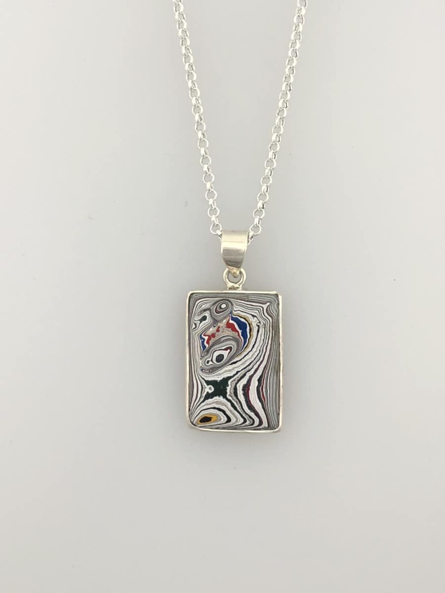 Fordite Pendant - Rectangle Yellow/Red