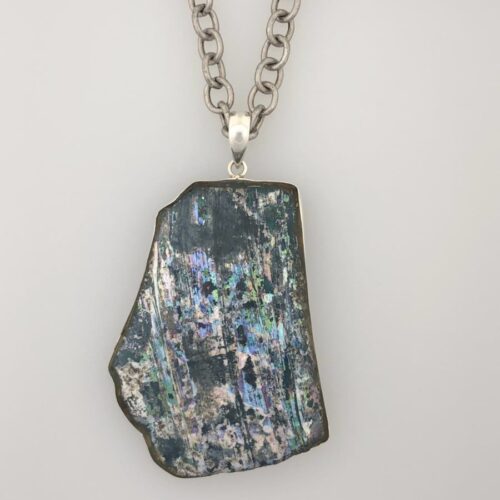 LG Blue Large Roman Glass Pendant - Dark Blue Patina