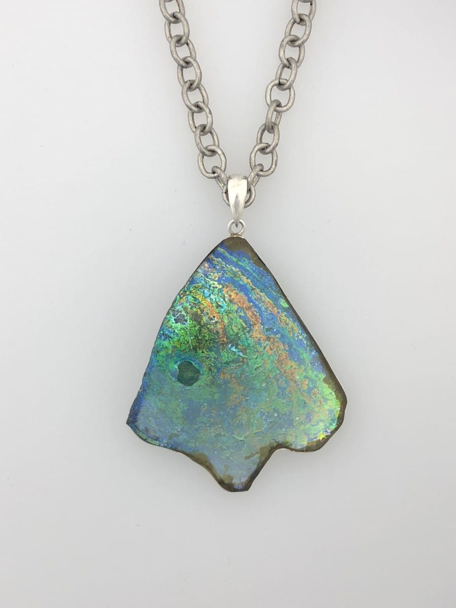 Large Roman Glass Pendant - Blue/Green Patina