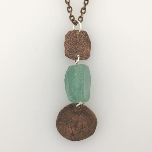 Rough N Raw Roman Glass and Bronze Coin Necklace
