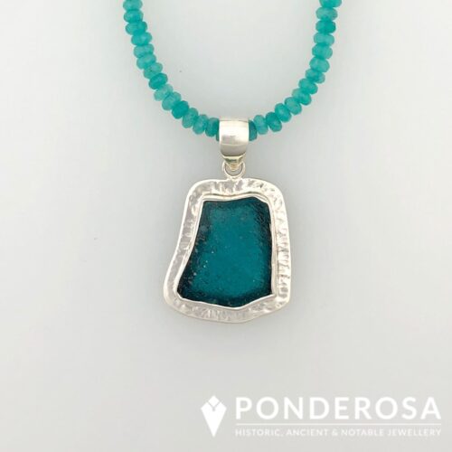 Dark Blue Roman Glass - Hammered Silver