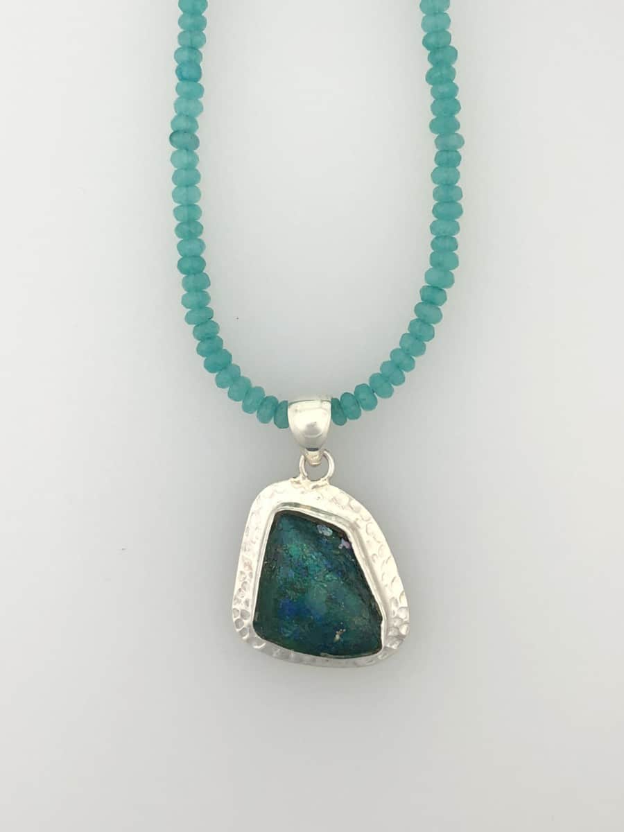 Roman Glass Necklace - Hammered Silver