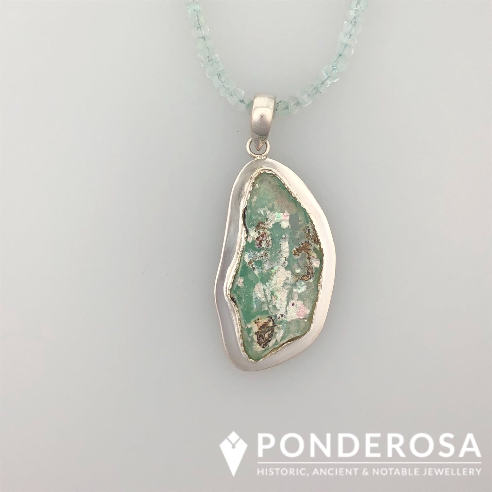 Roman Glass Necklace - Aquamarine Stones