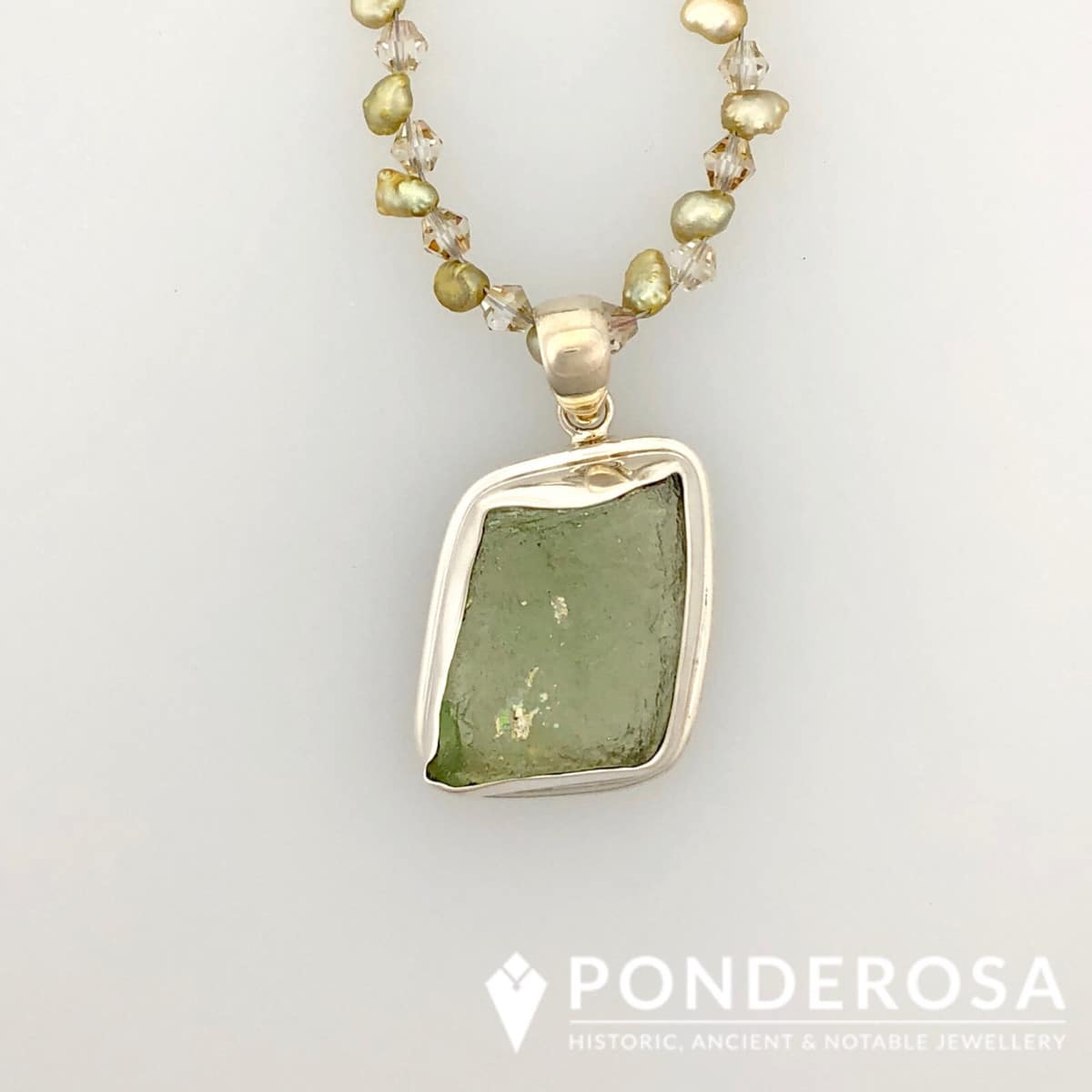 Green Roman Glass with Crystals and Pearls