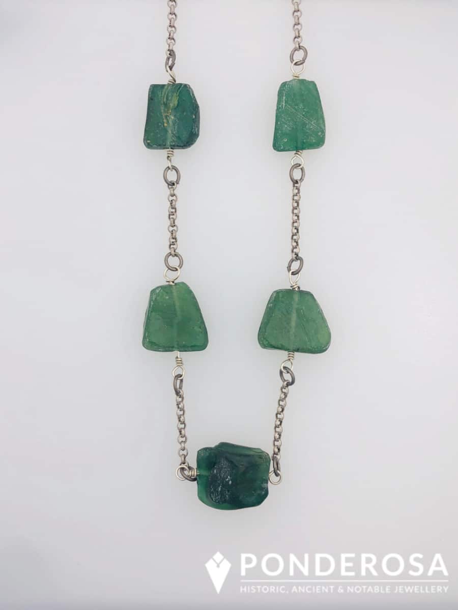 Raw Roman Glass Necklace - Green