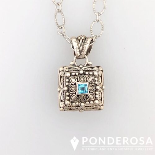 Square Pendant with Blue Topaz Stone