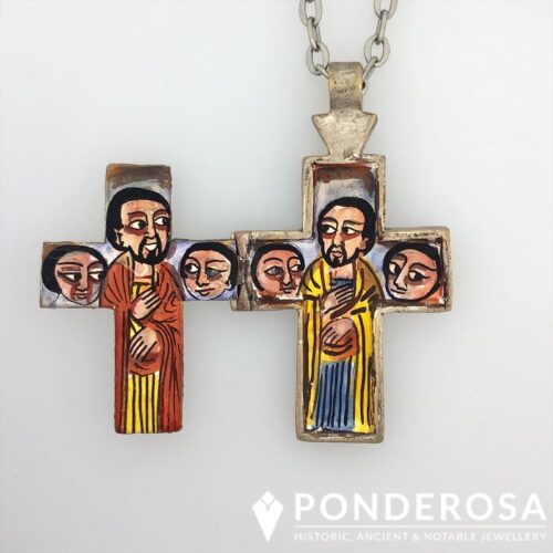 Cross Open Coin Silver Ethiopian Cross - Hand Painted