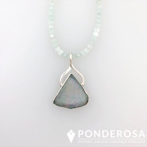Light Blue RG Roman Glass Necklace - Pink Triangle