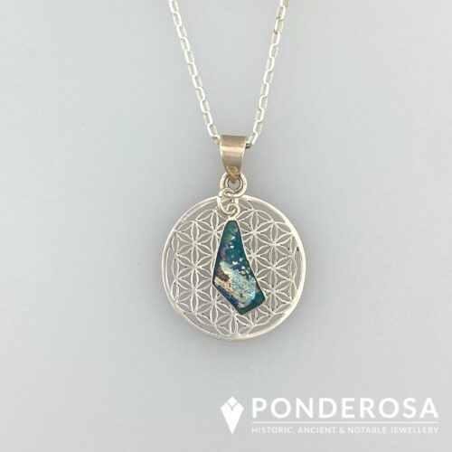 Rouond RG Roman Glass and Round Sterling Weave Pendant