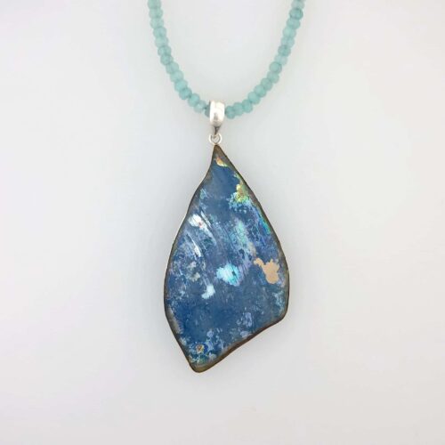 Blue Pattern RG Roman Glass Necklace - Dark Blue Pattern