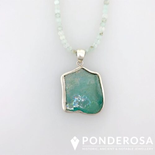 RG Aqua Roman Glass Pendant - Aquamarine Stones