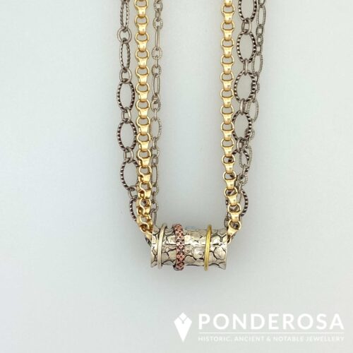 Multi Metal Sterling Silver "Spinner" Bead Necklace