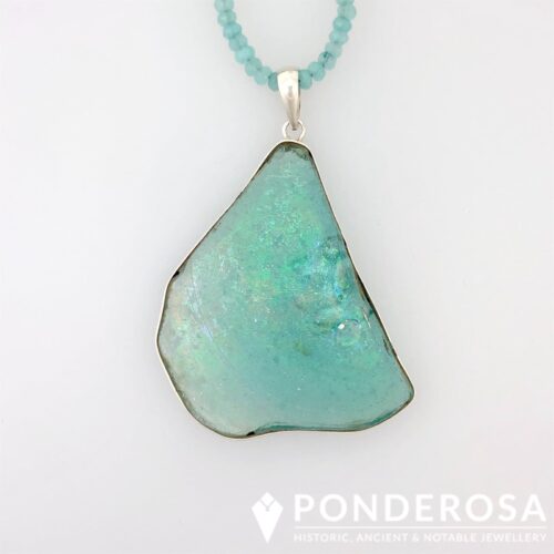 RG Aqua Large Roman Glass Necklace - Aqua Patina
