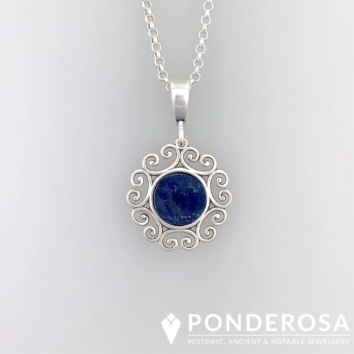 RG Dark Blue Silver Roman Glass Pendant - Victorian Silver