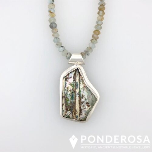 RG Dark Patina Roman Glass Necklace - Dark Patina with Aquamarine Stones