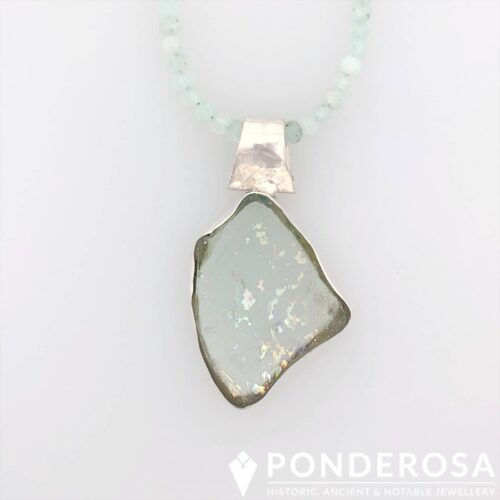 RG Light Roman Glass Necklace - Light Patina with Aquamarine Stones