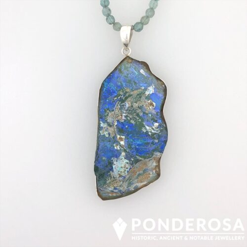 RG Brillant Blue Roman Glass Necklace - Bright Blue Patina