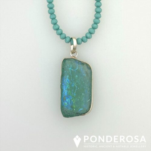 RG Blue Green Patina Roman Glass Necklace - Blue/Green Patina