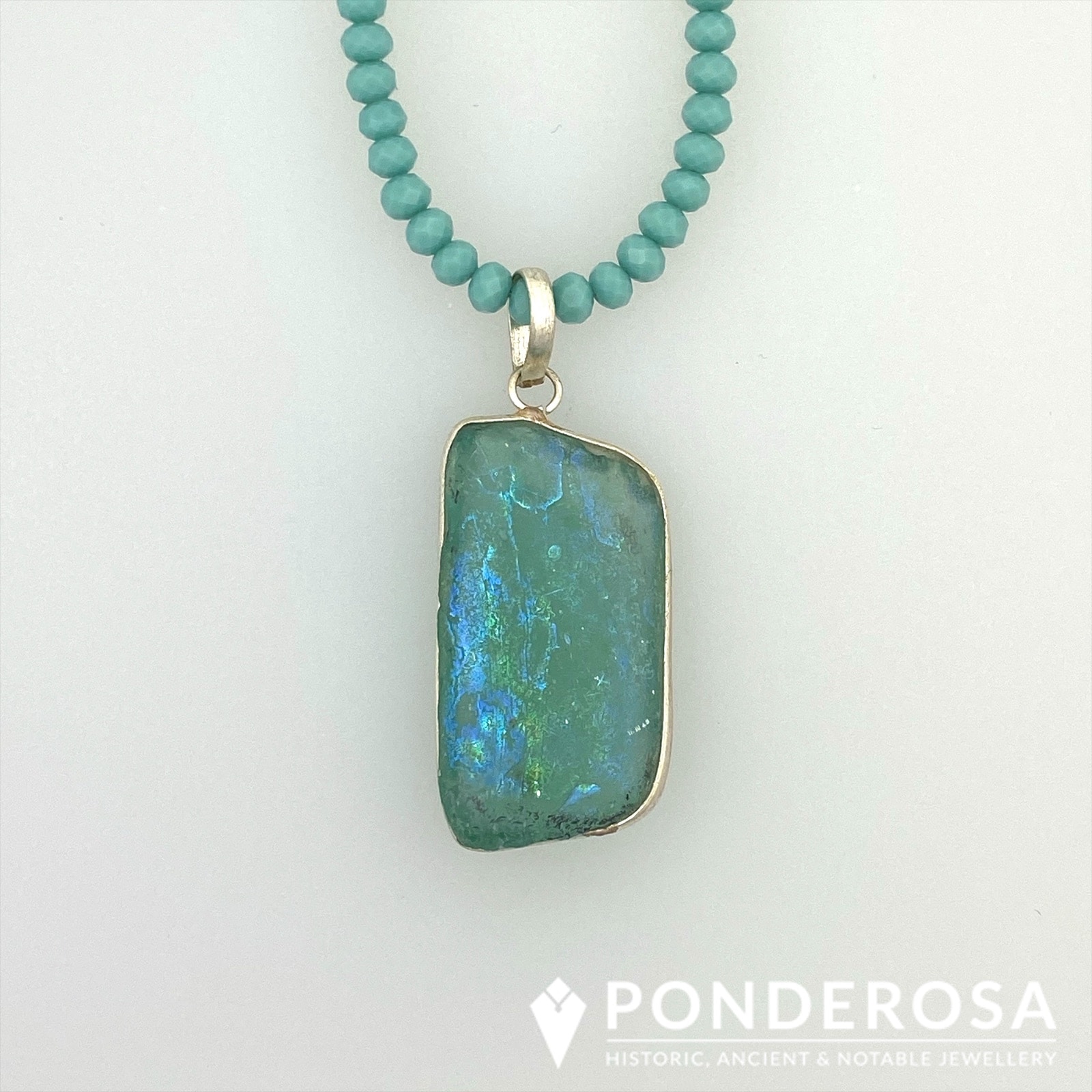 Roman Glass Necklace - Blue/Green Patina