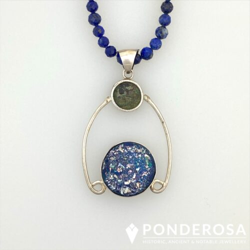 RG Lapis Roman Glass and Widow's Mite Coin Necklace
