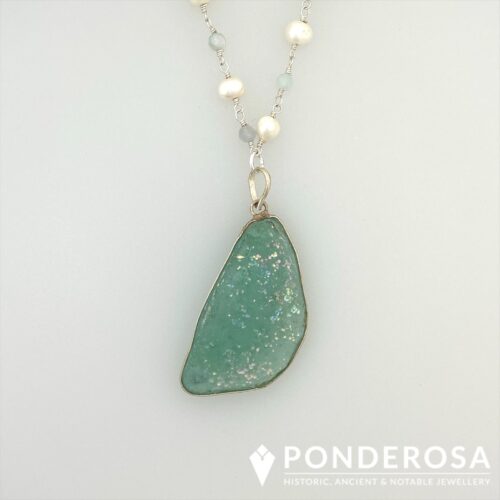 Roman Glass Necklace - Aquamarine and Pearls