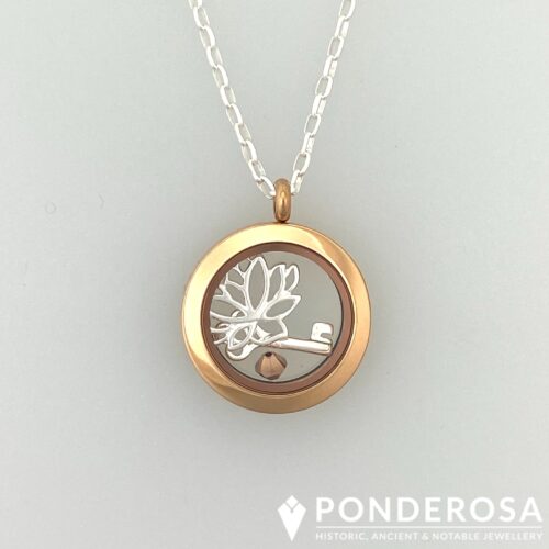 Copper Flower Copper Floating Locket - Flower & Key