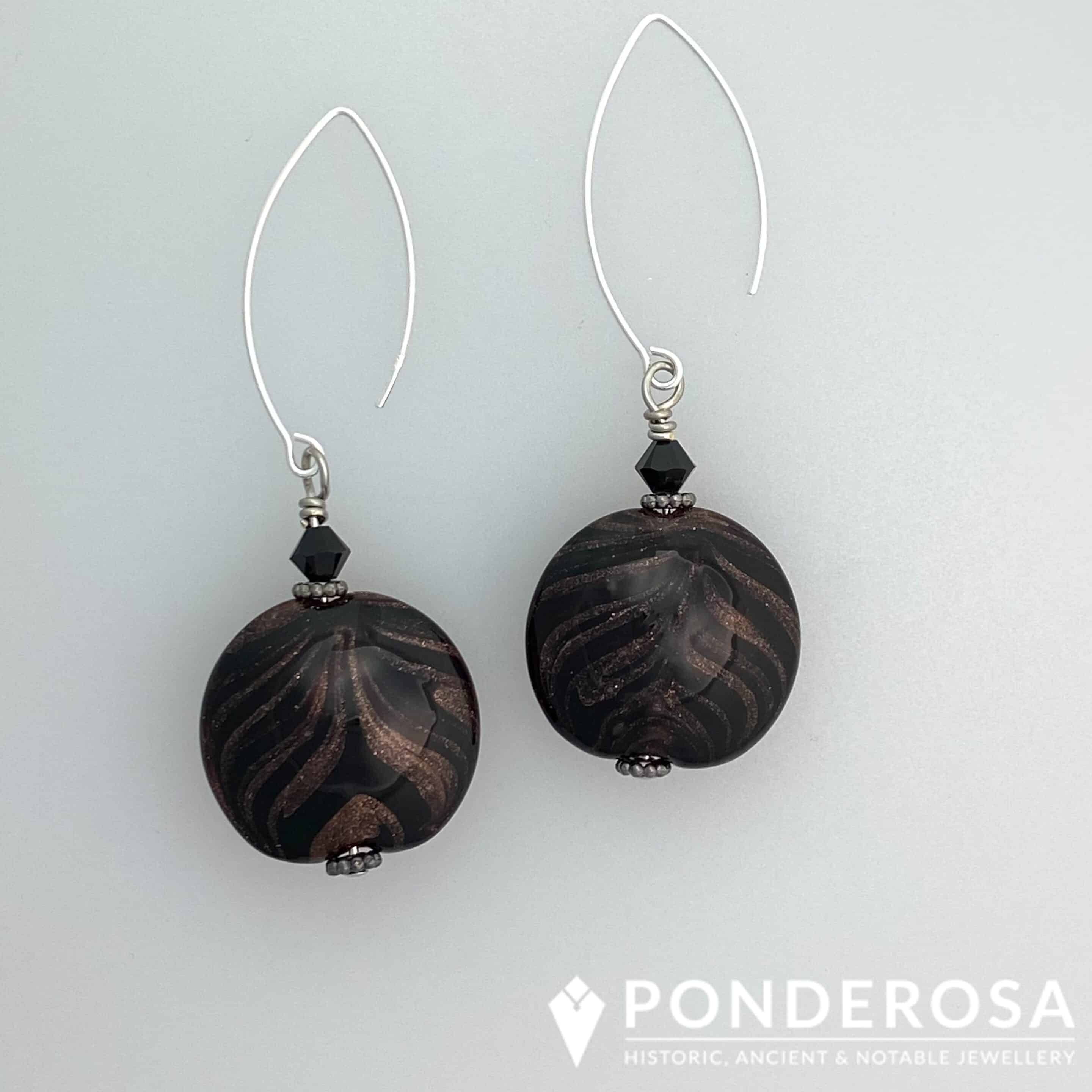 Venetian Glass Earrings - Black/Brown