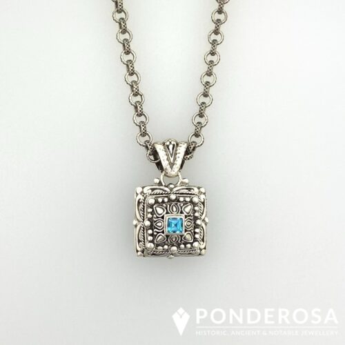 Bally Blue Square Topaz Square Pendant with Blue Topaz Stone