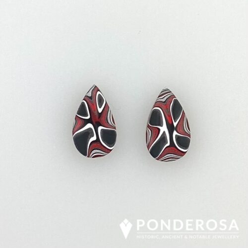 Red:black Fordite Earrings Fordite Earrings - Red/Black