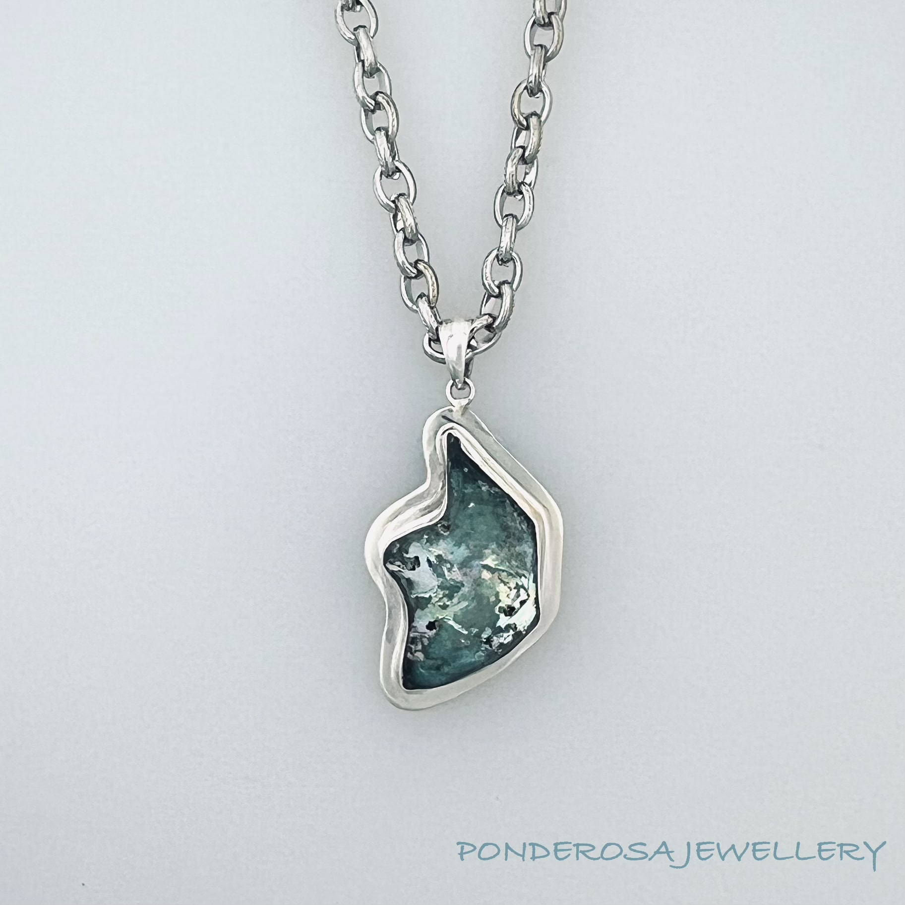 Roman Glass Pendant - Long Silver Chain