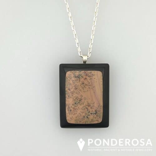 Black Square Stone Black and Taupe Square Stone Pendant