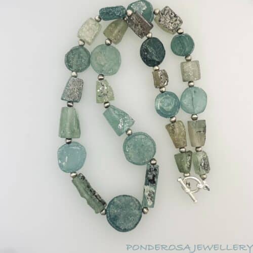 Natural Roman Glass Necklace (Blue/Green)