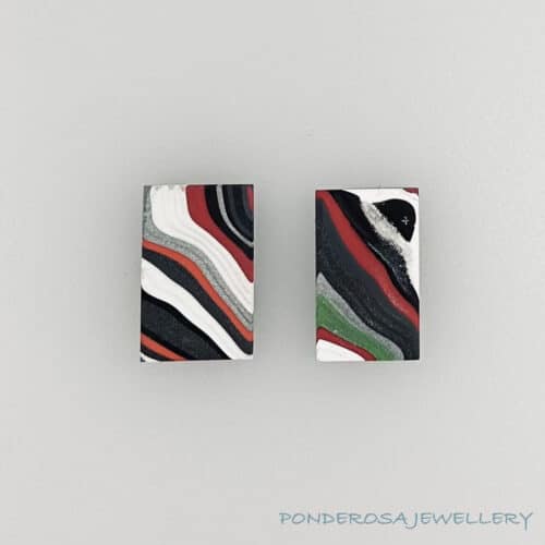 Fordite Earrings 2 Fordite Earrings - Silver/Red