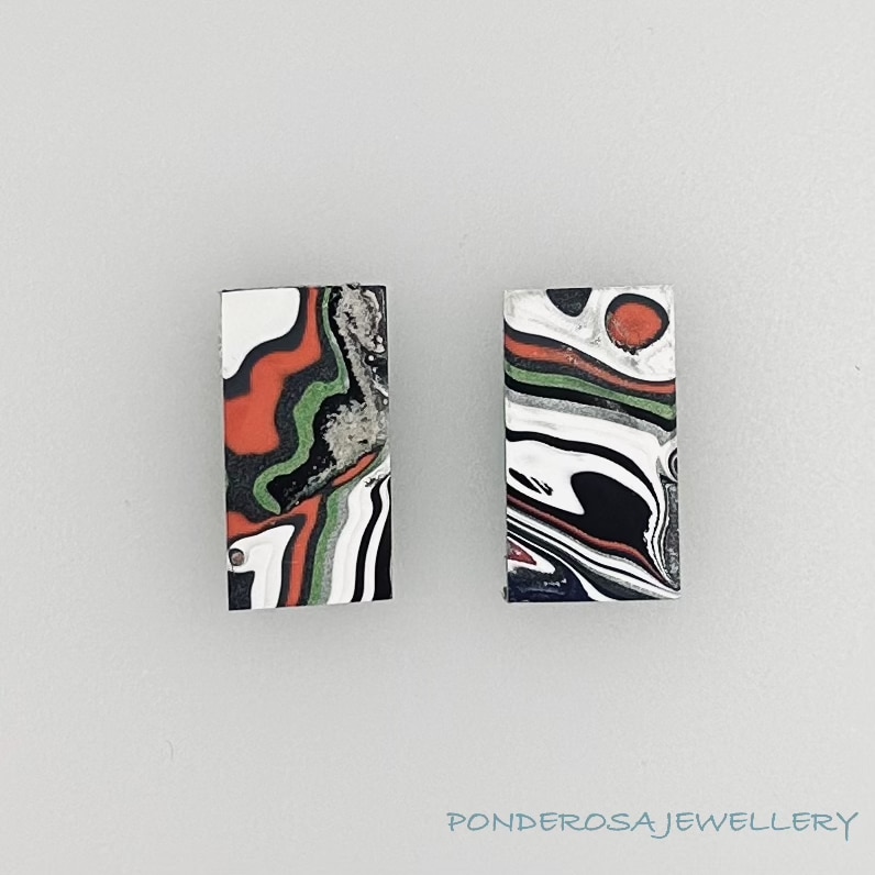 Fordite Earrings - Black/Red