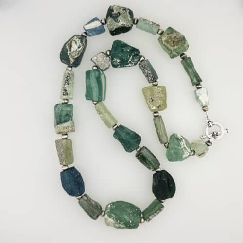 Natural Roman Glass Necklace - Blue & Green