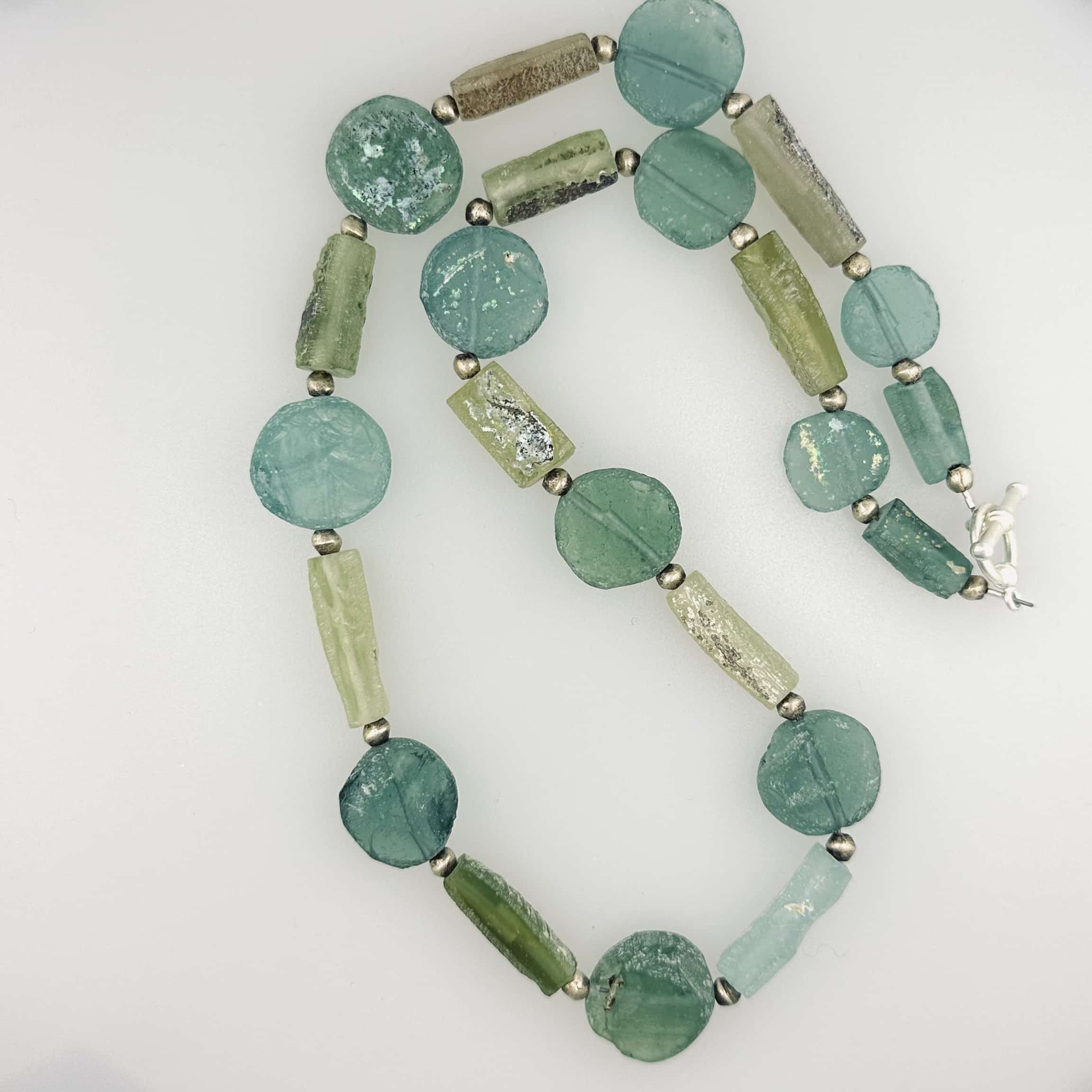 Natural Roman Glass Necklace - Blue/Green
