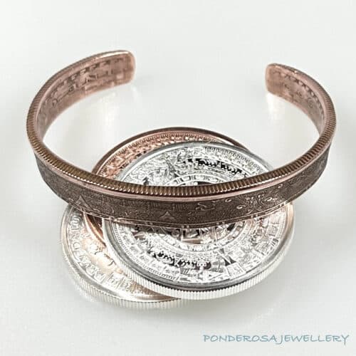 AZ copper Copper Coin - Cuff Bracelet (Aztec Calendar)