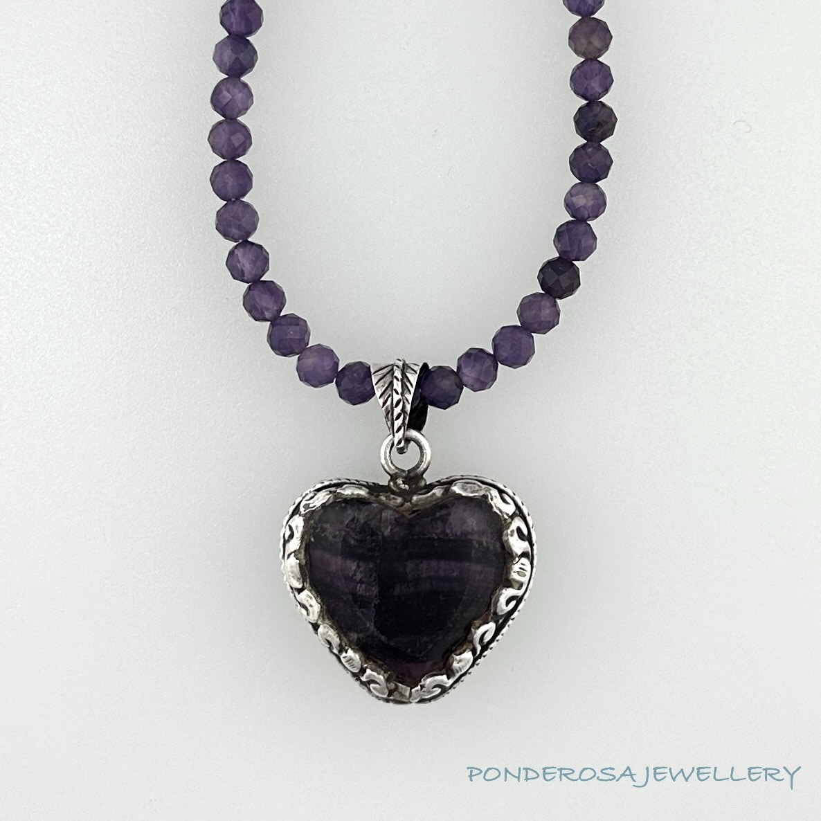 Stone Heart Necklace - Amethyst & Fluorite