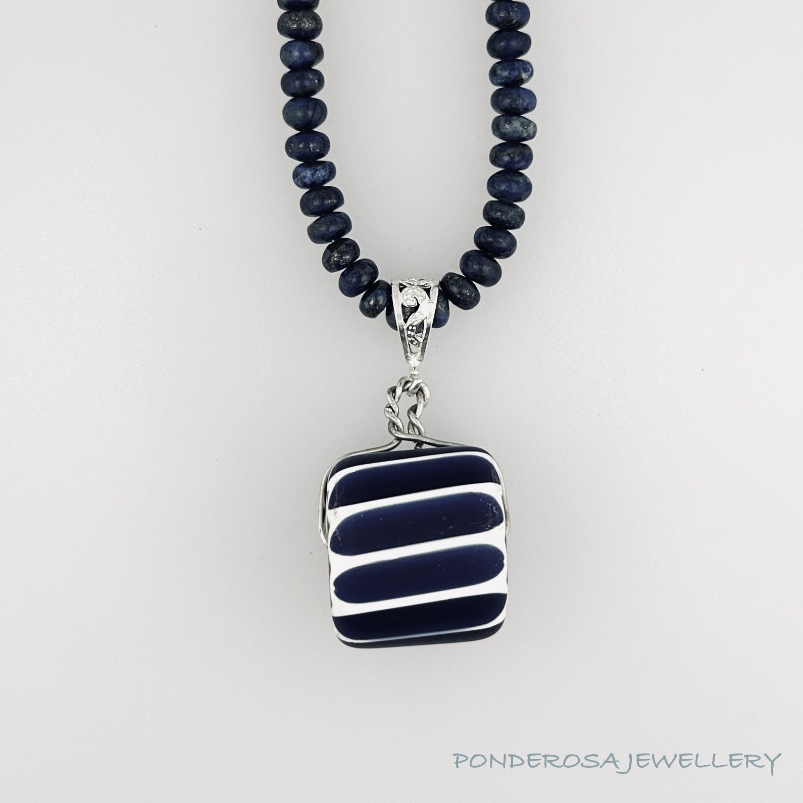 Chevron Bead and Lapis Stone Necklace