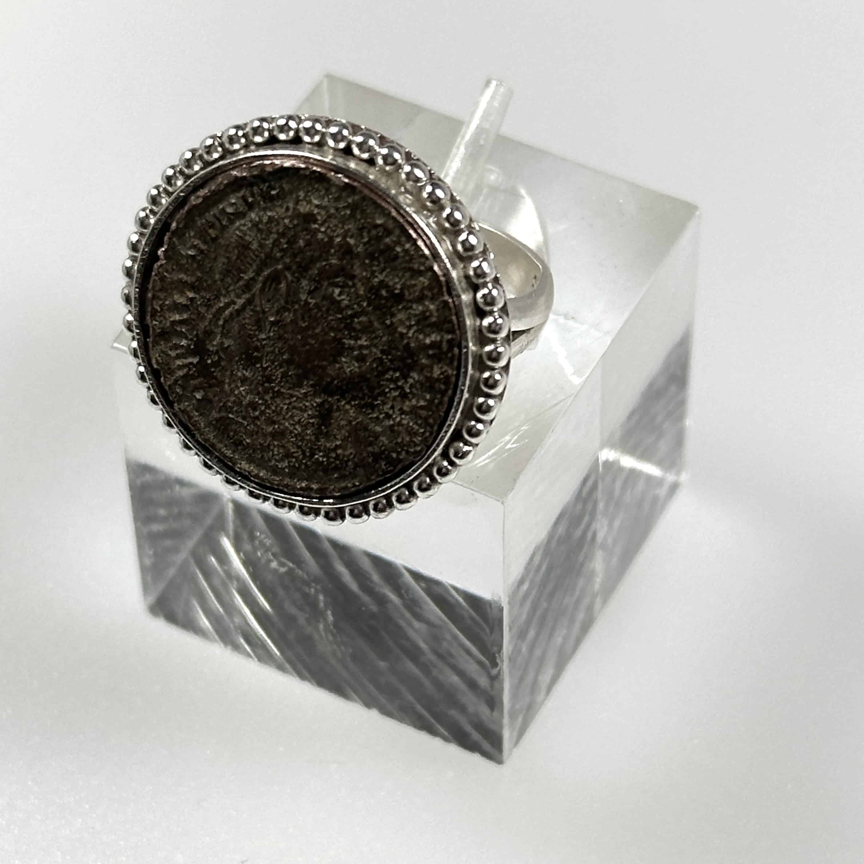 Bronze Roman Coin Ring - Dots