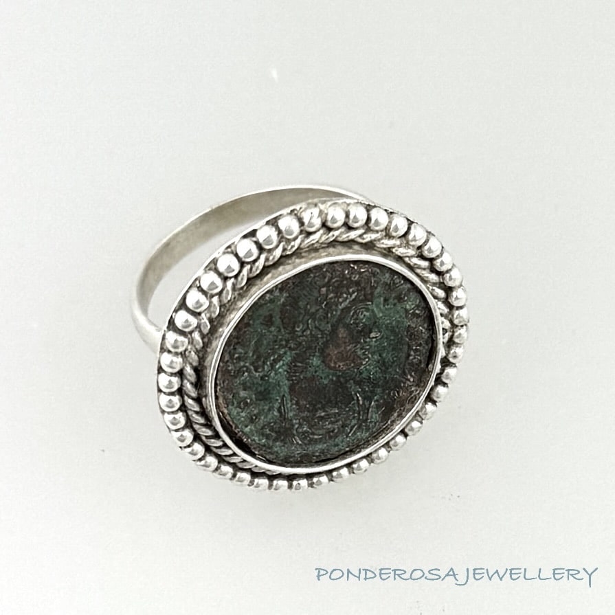 Bronze Roman Coin Ring - (Nine)